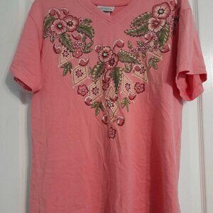 Women's Basic Editions Vintage Floral V-Neck Shirt Size Large